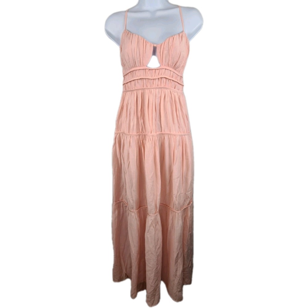 Emory Park Tiered Tie Back Maxi Ruffle Dress Small Light Pink Lined Rouched NWT